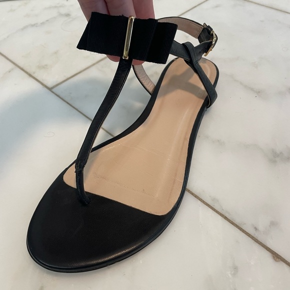 Club Monaco, euro 38 US 7.5, women’s black and tan leather t-strap bow tie flats - Picture 4 of 10